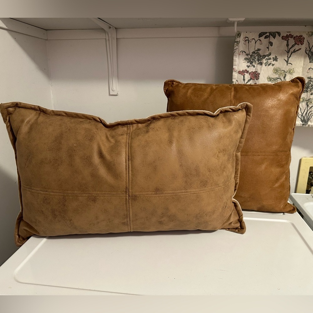 Set of 2 Faux Leather Hide Throw Pillows